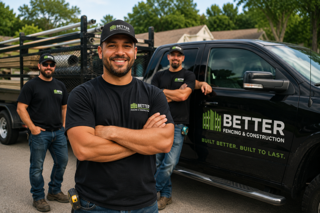 Better Fencing and Construction crew and company truck providing fence, deck, and tree services in the KC Northland.