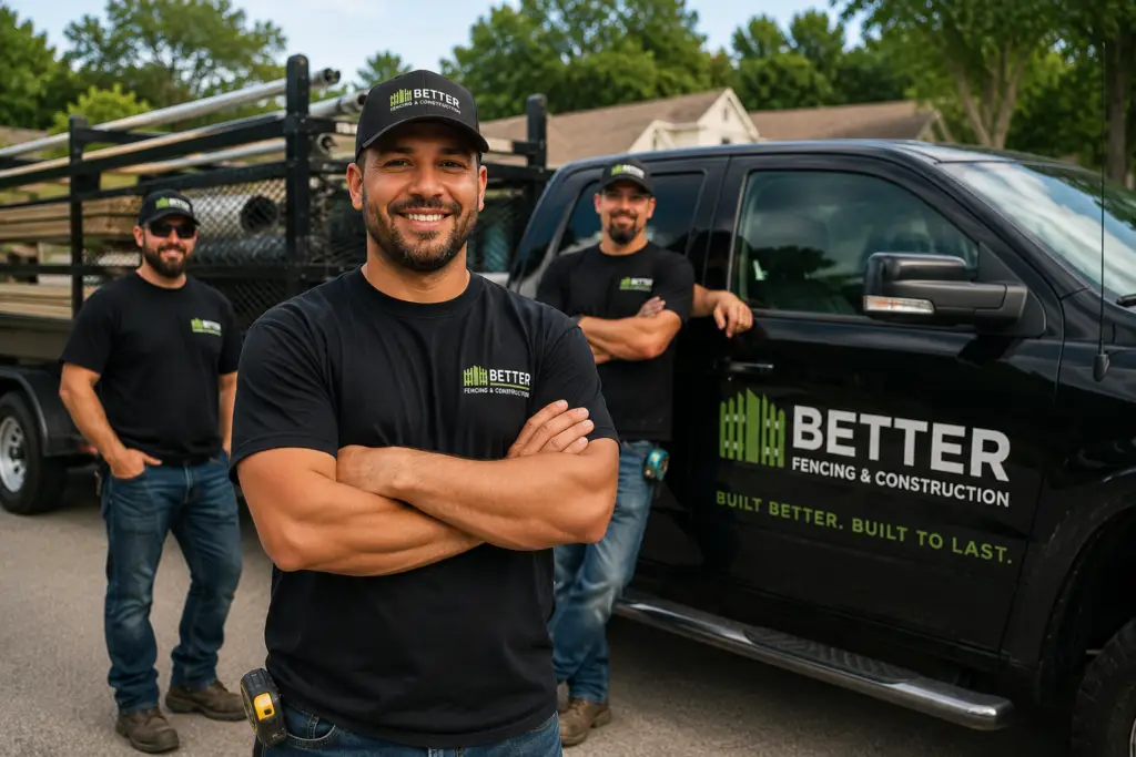 Better Fencing and Construction crew and company truck providing fence, deck, and tree services in the KC Northland.